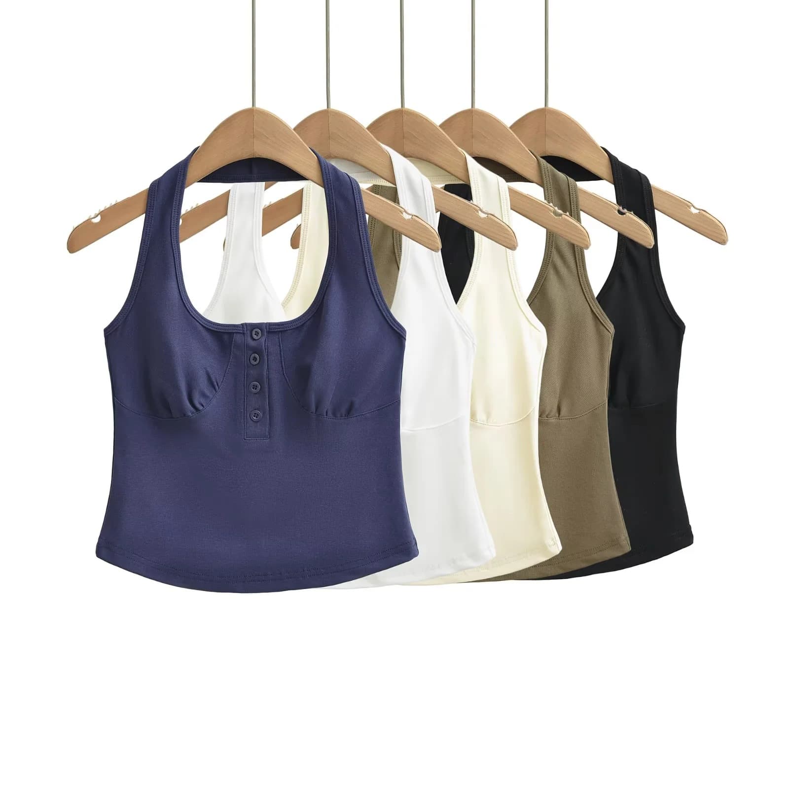 American Style Halter Neck Twist Knot Camisole Tank Top for Women, Summer New Solid Color Slim Fit Crop Top