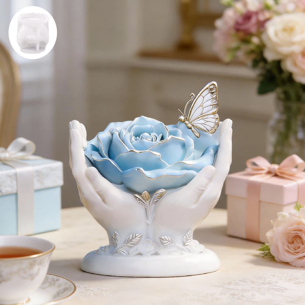 3D Hand Holding Rose Silicone Mold DIY Aromatherapy Candle Plaster Diffuser Stone Resin Craft Mold