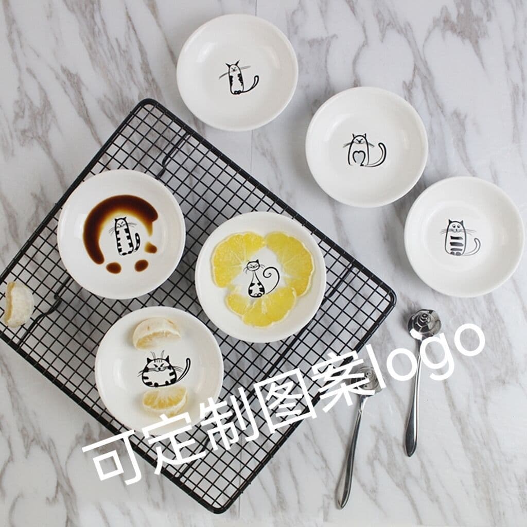 Ceramic seasoning dish small plate dipping sauce dish snack dish pet bowl customizable logo pattern text