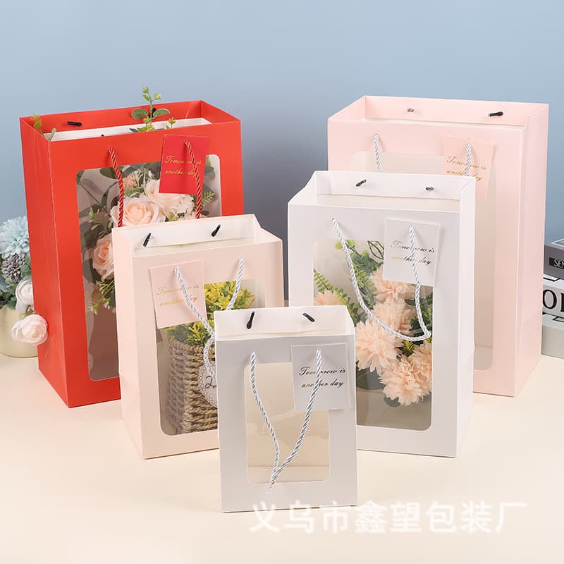 Custom White Cardboard Bags Custom Fresh Flower Packaging Tote Bags Printing LOGO Gift Bags Custom Kraft Paper Bags Custom