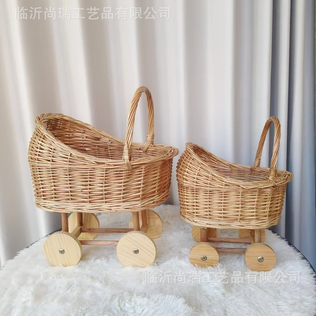 INS-style Baby Basket Cart Wicker Storage Basket Pet Bed Postpartum Flower Basket Photography Prop First Birthday Gift