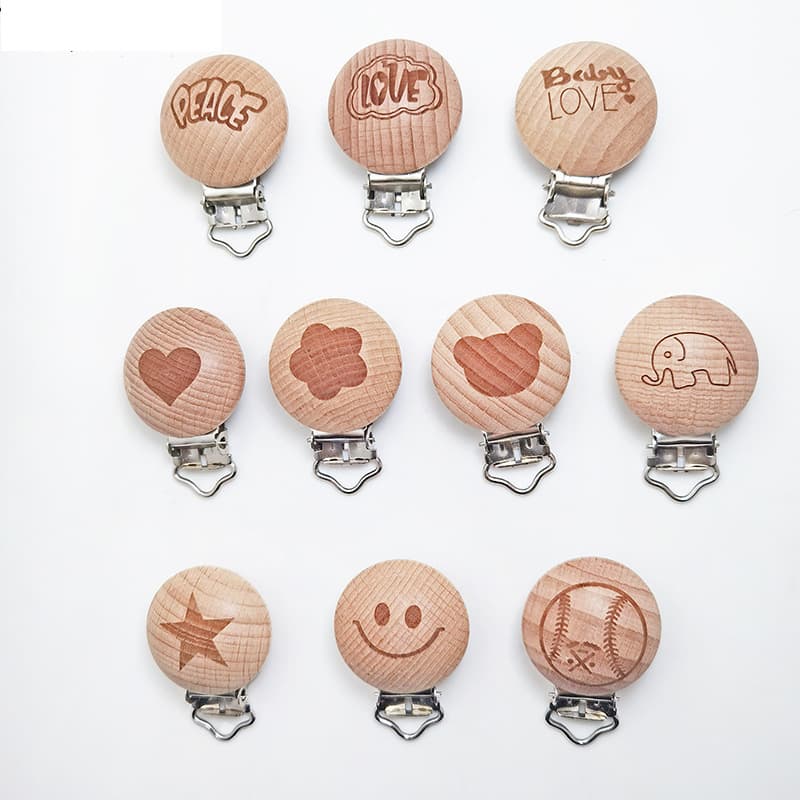 Cross-Border Baby Silicone Pacifier Chain Beech Wood Clip Anti-Loss Pacifier Clip Baby Teether Chain Silicone Chain Wholesale