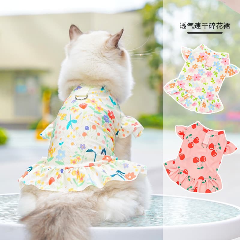 Ice Silk Cat Pet Cat Clothes Large Dog Dress Spring Summer Dog Supplies Floral Fresh Short-Legged Cat