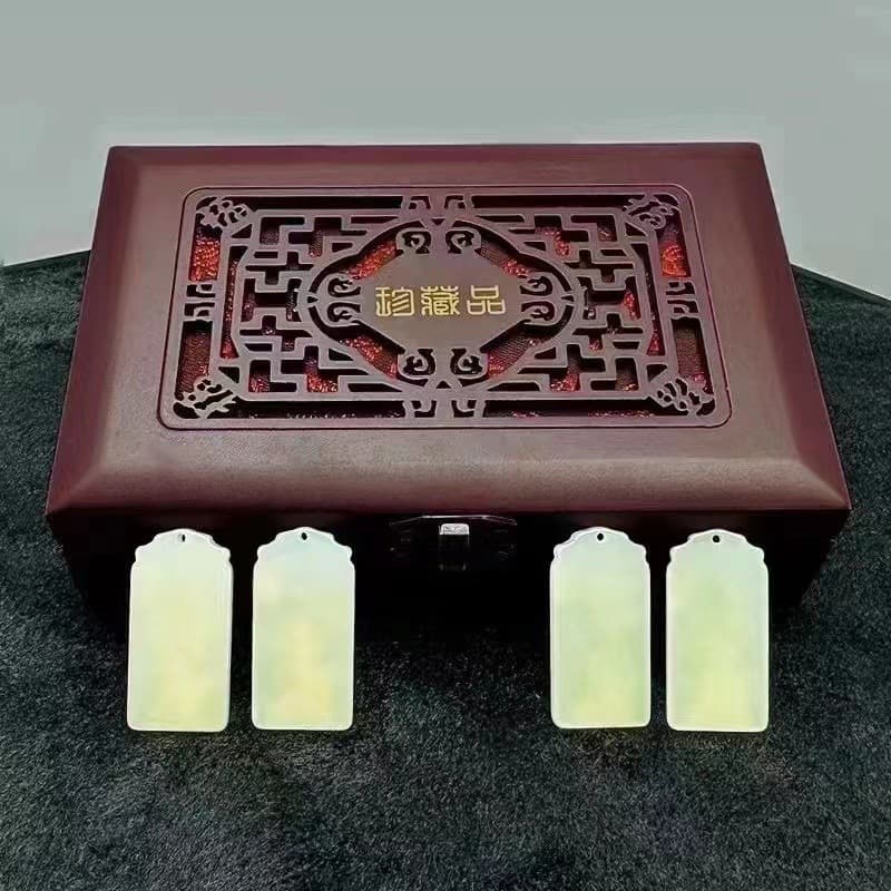 Gold-Inlaid Jade Plum, Orchid, Bamboo, Chrysanthemum Pendant Set, National Style White Jade Pendants for Sales, Live Streaming, E-commerce, Gold Store