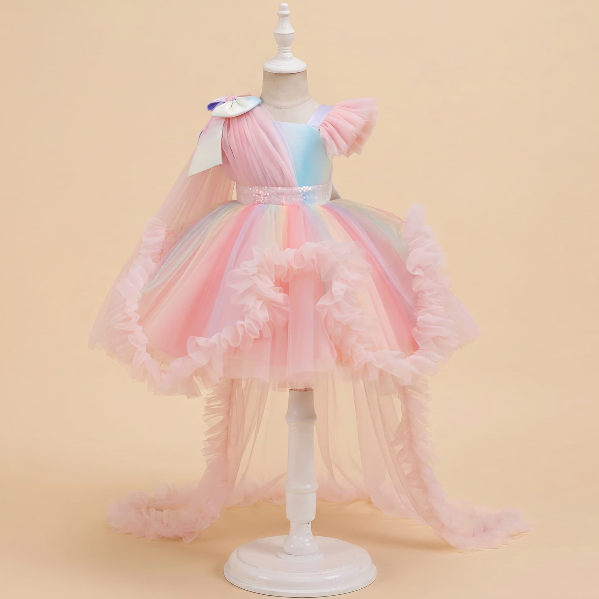 Cross-border Girls' Birthday Dress One-Year-Old Toddler Little Girl Off-Shoulder Tutu Cake Train Dress Children's Performance Gown