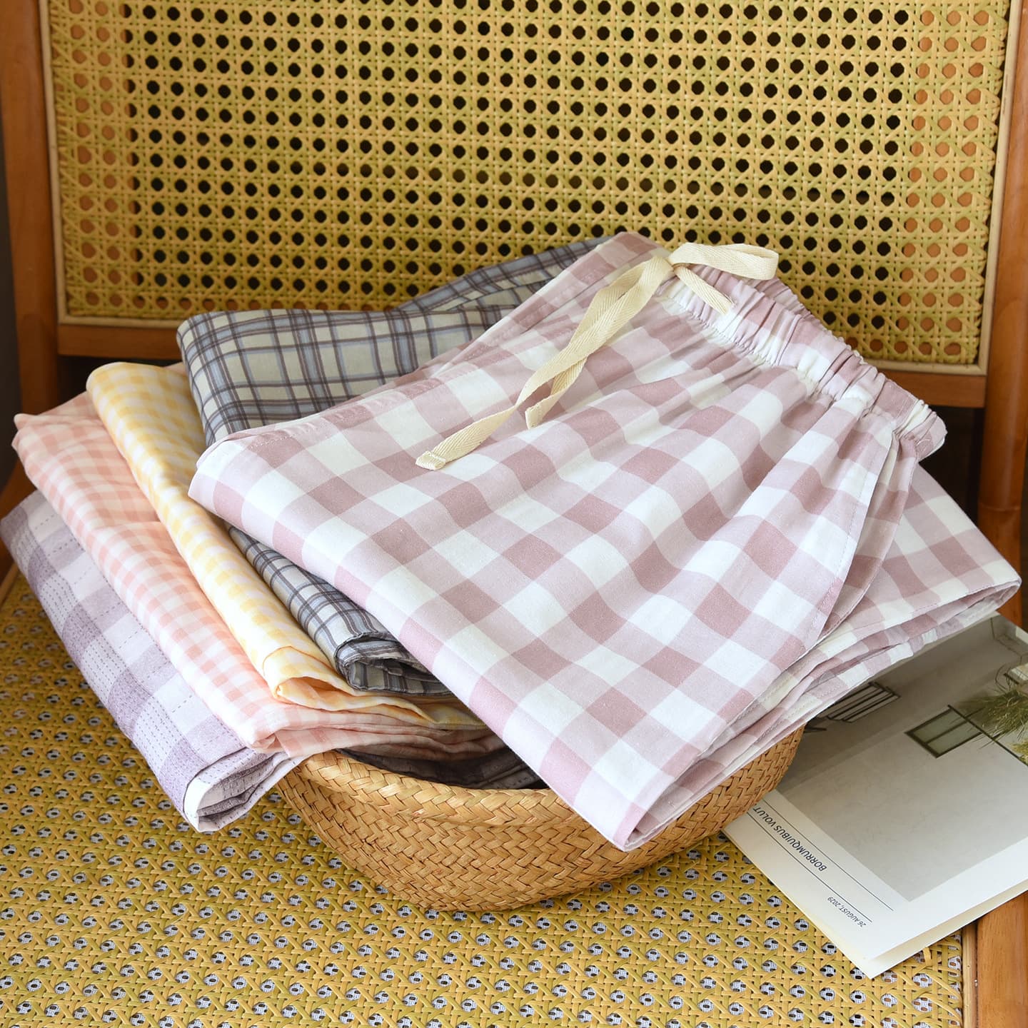 Home pants, pajamas, pure cotton gauze long pants, women's cotton plaid, loose, large size, can be worn outside, pure cotton, thin