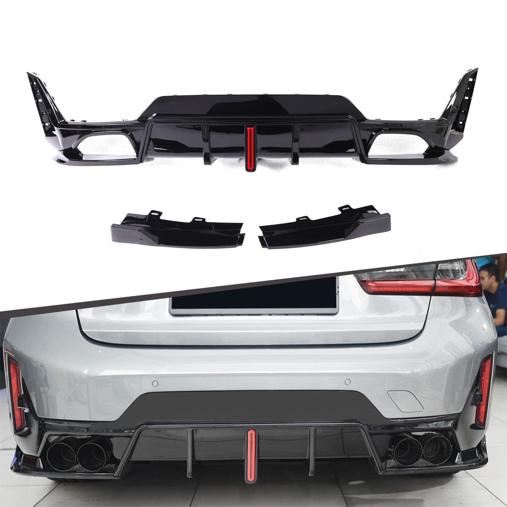 For BMW 3 Series Rear Diffuser G20/G28 with Vertical Light Bar 2023 Model Rear Diffuser Spoiler No-Damage Modification Body Kit