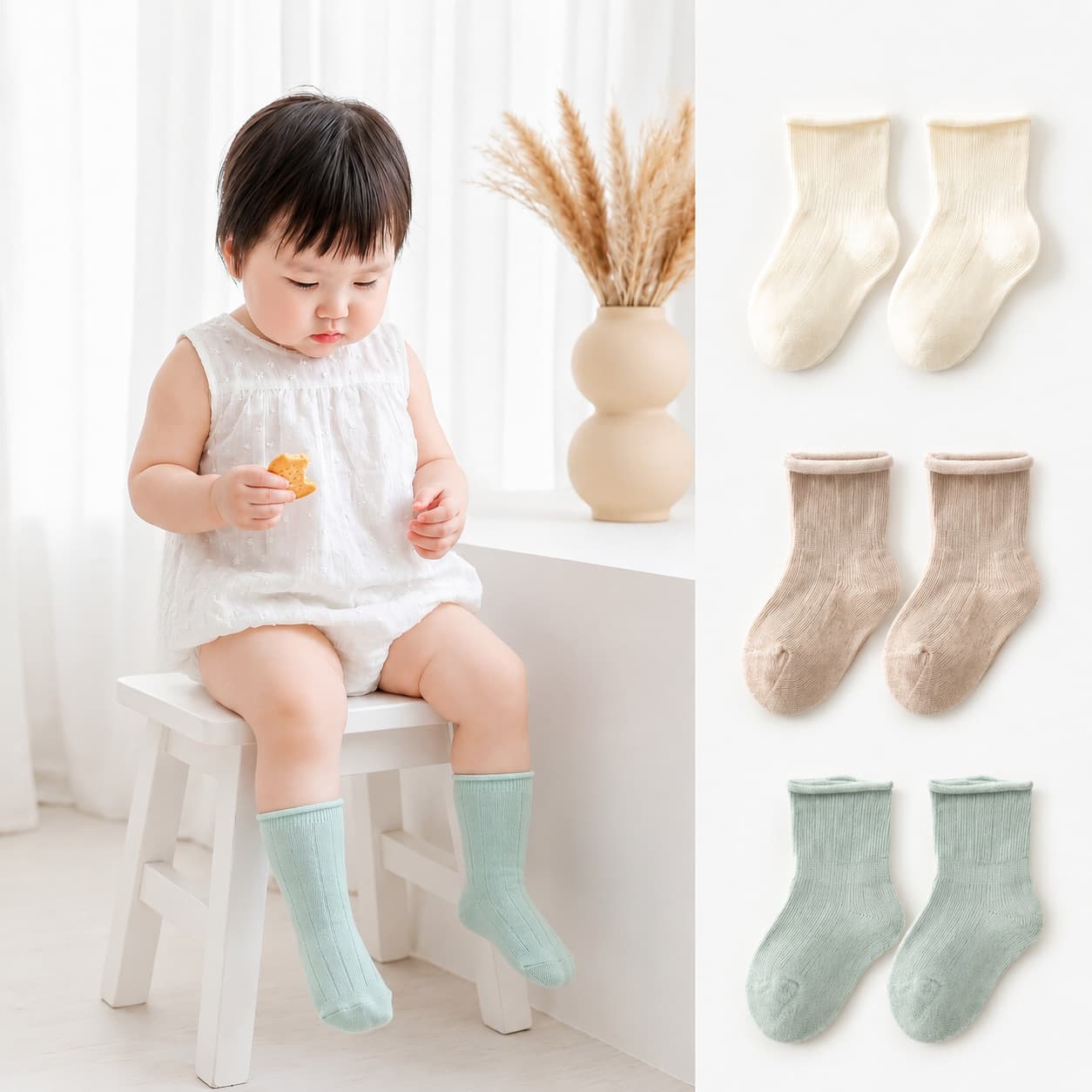 Baby Ankle Socks All-Season Loose Cuff Boys Girls Cotton Socks Spring Autumn Sweat-Absorbent Breathable Non-Binding Newborn Socks