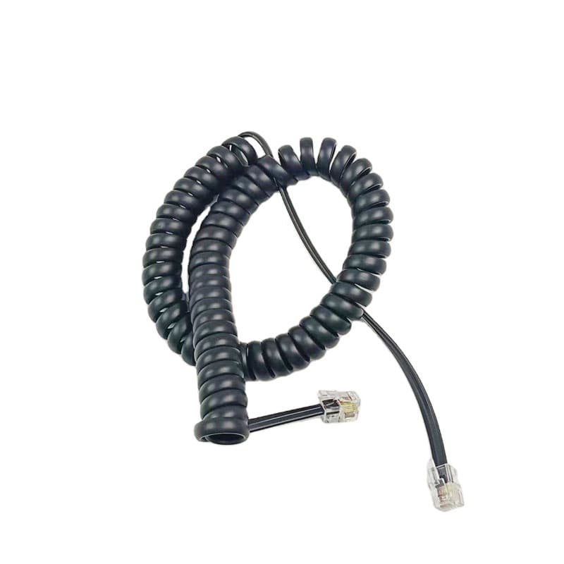 Black 4-core PVC spiral spring wire retractable connector for landline handsets, finished telephone sets, hot-selling cross-border e-commerce.