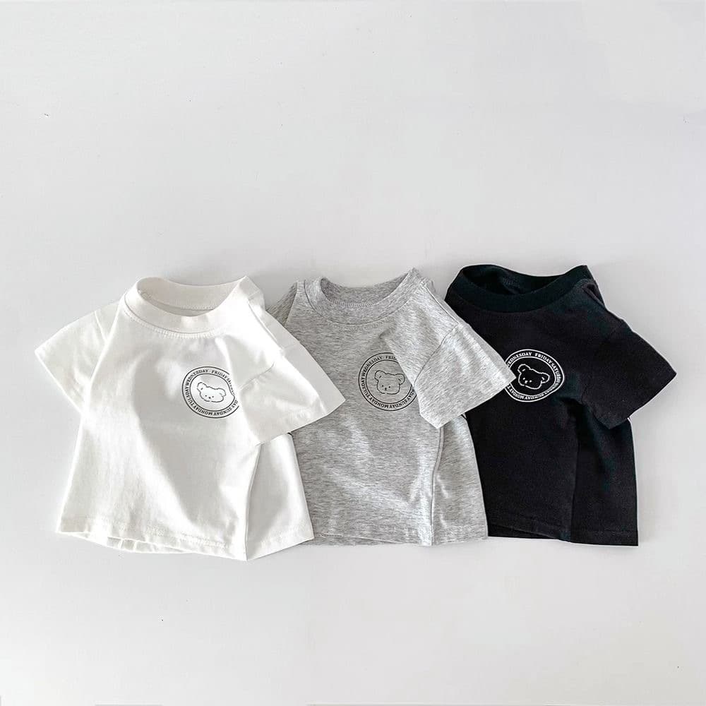 Children's summer pure cotton short-sleeved T-shirt cartoon bear for boys and girls round neck cute top half-sleeved shirt