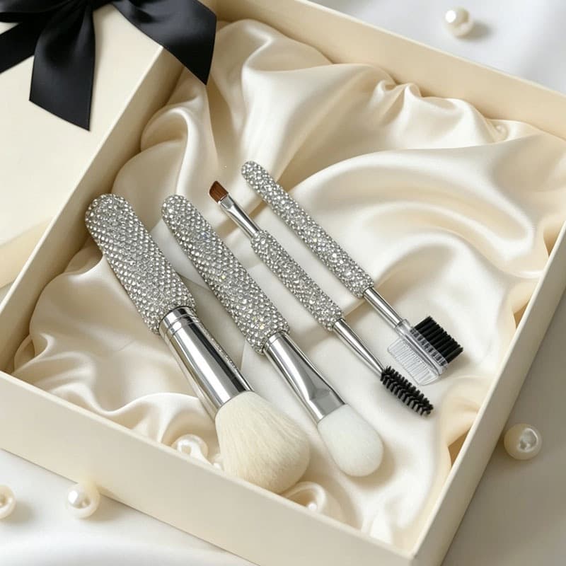 2026 European and American Amazon cross-border TEMU new high-value eyebrow brush with diamonds, portable dual-use makeup brush