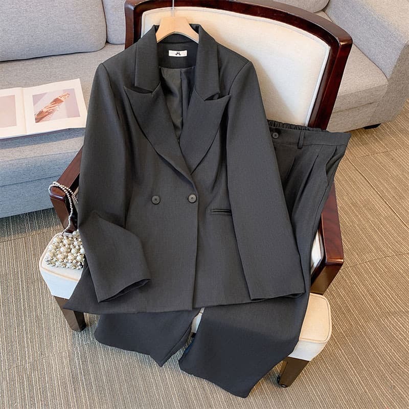 Plus Size Women's Business Suit Jacket + Long Pants Set for 120-350 lbs, High-End Feel, Spring/Autumn/Winter New Arrival
