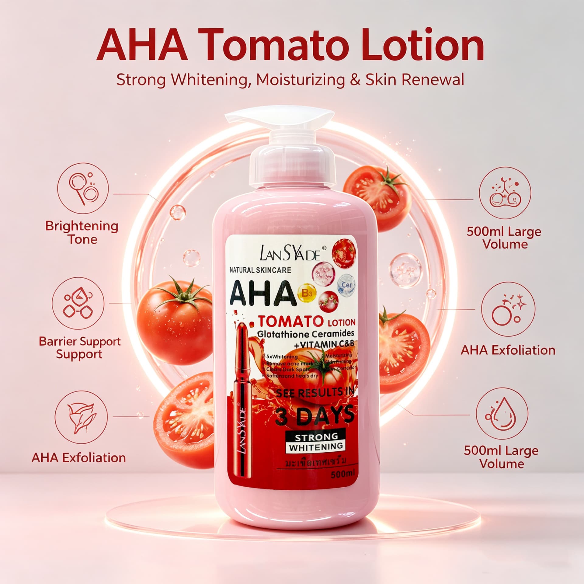 Cross-border Tomato AHA Body Lotion Mild AHA Improves Black Joints Moisturizing Whole Body Lotion 500ml