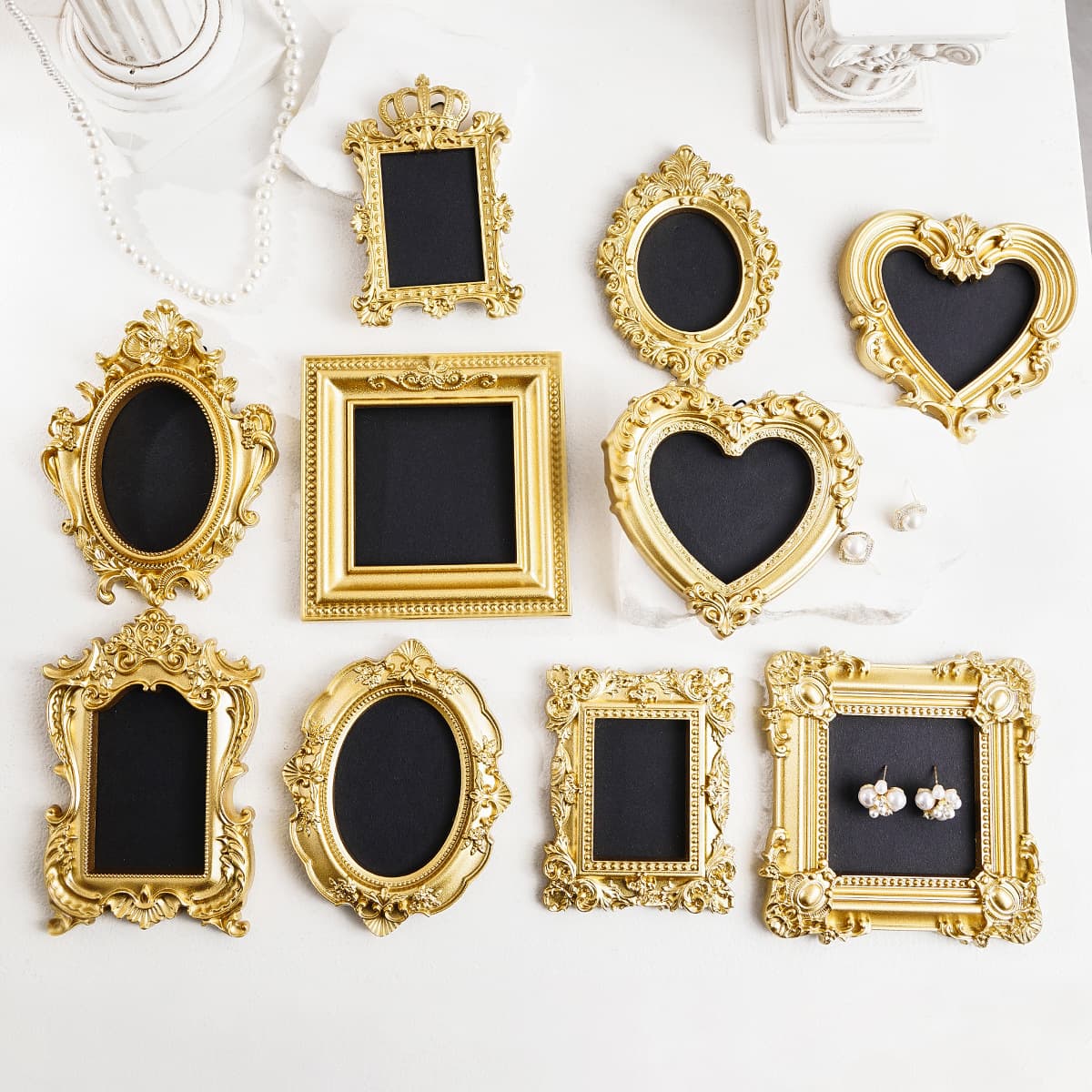 Mini Vintage Gold Embossed Fridge Magnet Display Stand, Photo Frame, Magnetic, DIY Craft Photo Holder