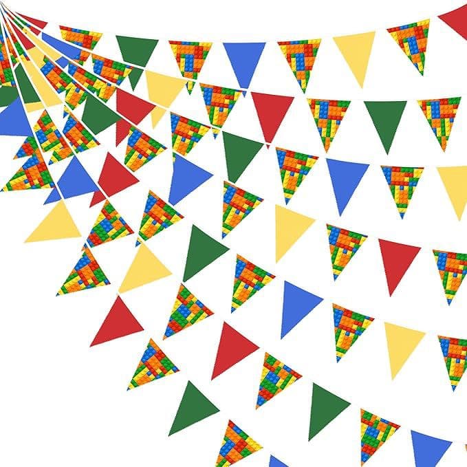 Building blocks solid color pennant birthday layout pull flag banner festival party background decoration supplies venue decorations