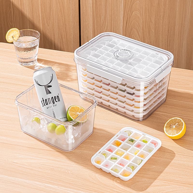 Household Refrigerator Sealed Ice Cube Tray Transparent Ice Mold Easy Release Freeze Ice Cube Tray with Lid Ice Storage Container