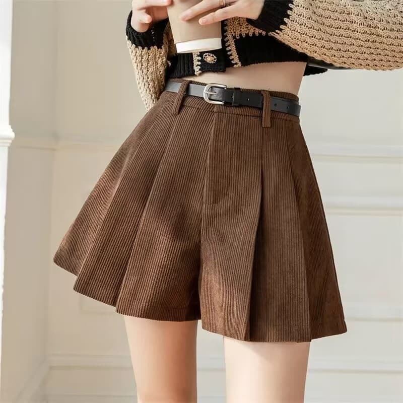 Corduroy Pleated Slimming Casual Wide-Leg Shorts Women Autumn/Winter 2025 New High-Waisted Petite Outerwear Boot Shorts