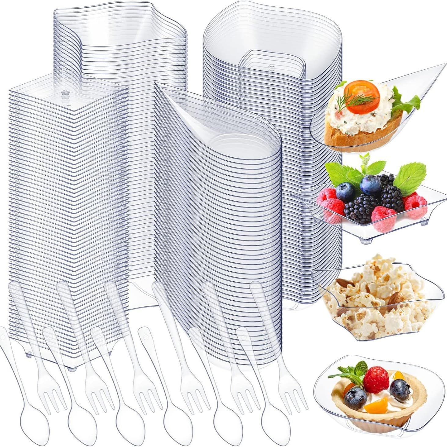 Disposable Glitter Plastic Plates Set Mini Transparent Plastic Tray Appetizer Cross-border Best-Seller