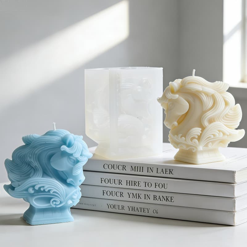 Galloping Horse Totem Scented Candle Silicone Mold DIY Animal Horse Head Shape Candle Relief Decoration Cake Mold