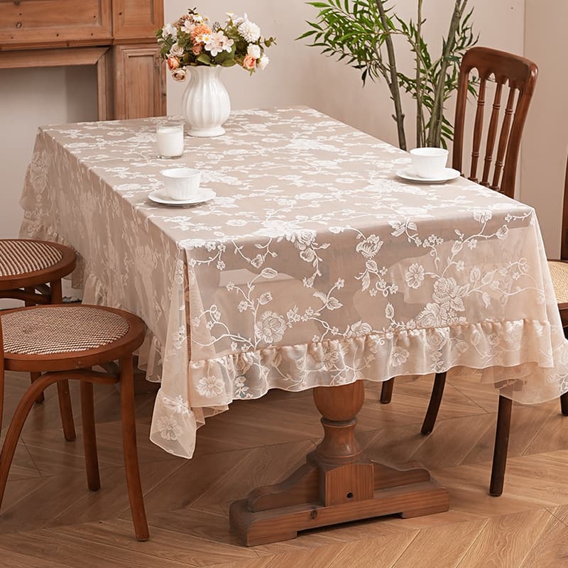 Summer Floral Vine Lace Tablecloth for Dining Room Living Room Coffee Table, High-End Light Luxury Solid Color Tablecloth Cross-Border