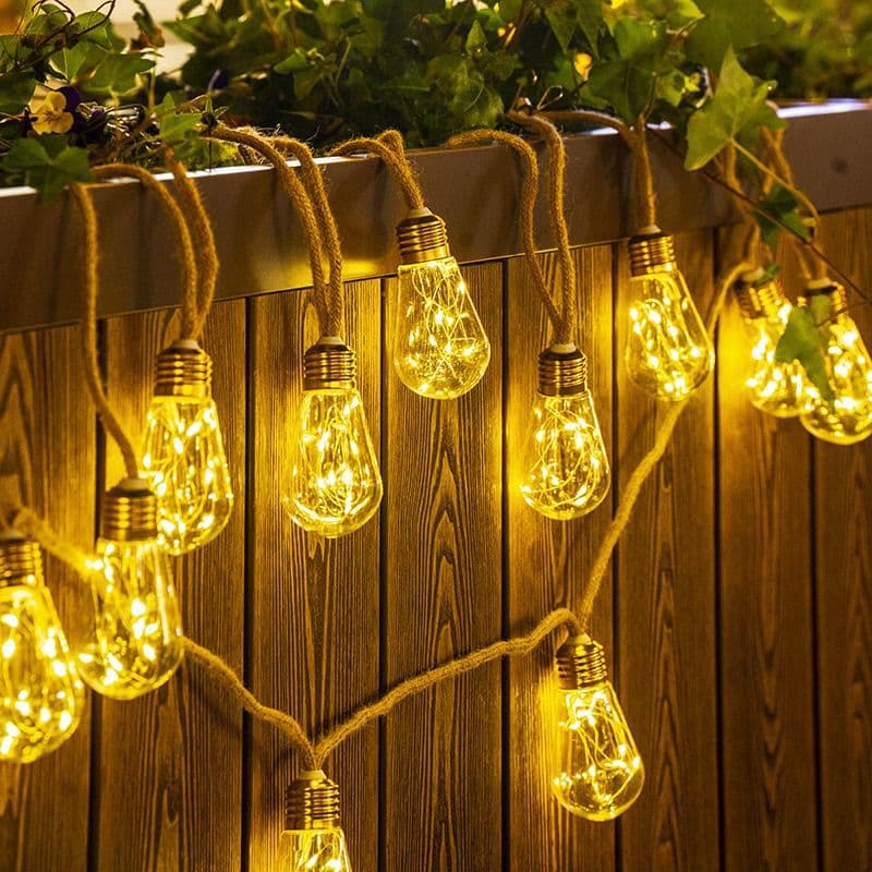 Cross-border Hot-selling LED Hemp Rope Lights Solar Waterproof Camping String Lights Christmas Decorative Copper Wire String Lights Garden Lights