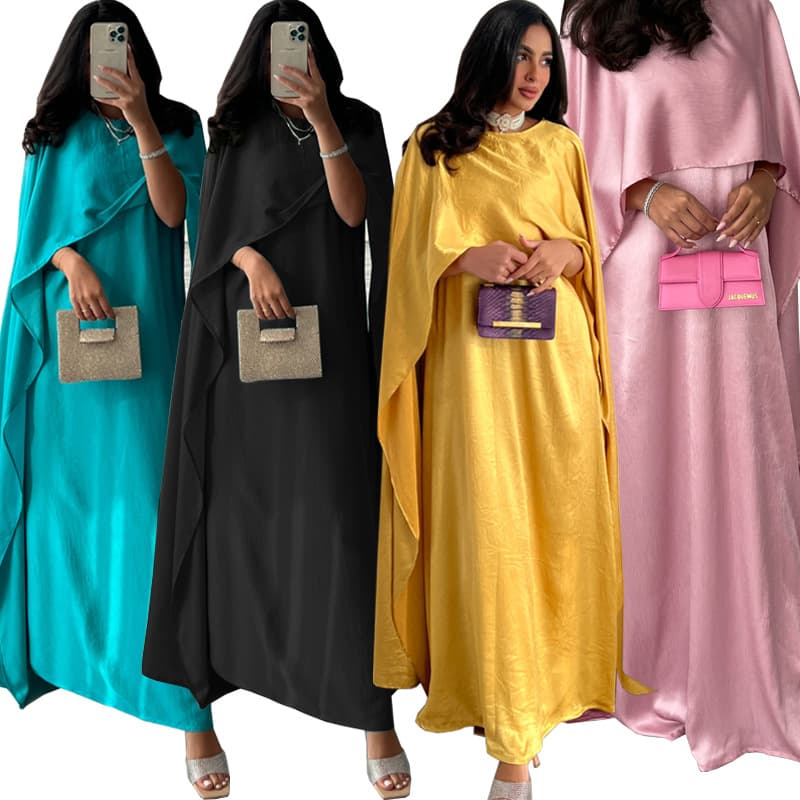 MQ108 Modest Long Sleeve Dress, Modern Fashion Satin Soft Outer Layer, Stylish Evening Party Dress