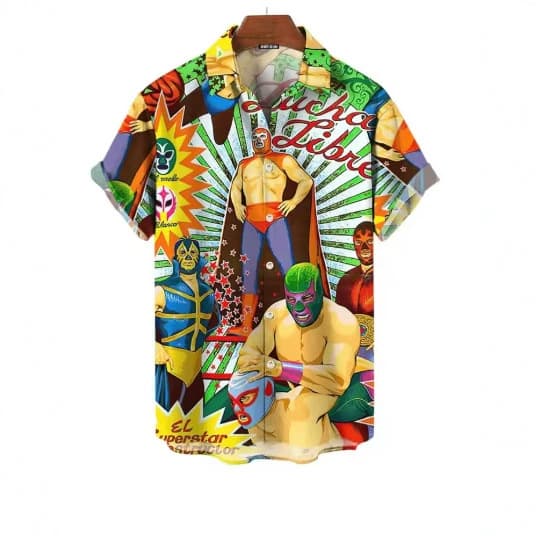 Men's Hawaiian Mexican Wrestling Print Men's Street Fashion Summer New Short Sleeve Tops
