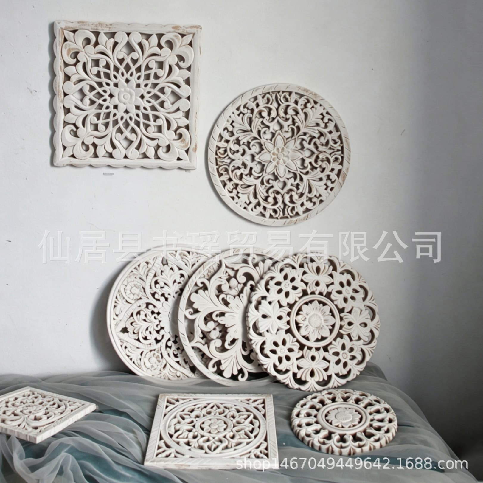 Vintage-Style White Carved Wooden Tray Jewelry Tray Decorative Ornament Unfinished Homestay Ins-Style Photography Prop