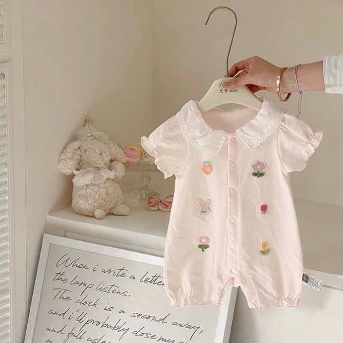 2026 Summer New Baby Girl Summer Baby Girl Sweet Cute Short Sleeve Romper Onesie Crawling Suit Outwear