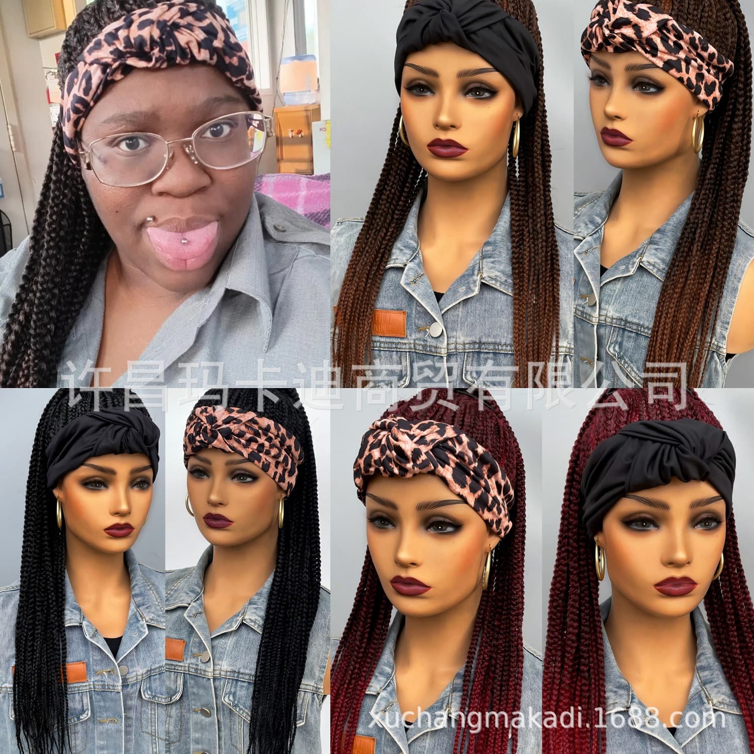 Amazon Export Wig Black Headband Braid Wig Synthetic Fiber Dreadlock Headpiece Cross-Border Wig Stock Wholesale