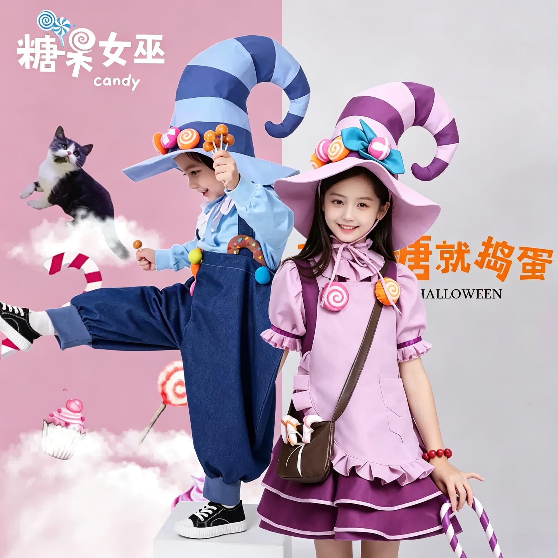 Halloween Children's Costume Cosplay, Candy Witch Masquerade Party Outfit for Boys and Girls, Baby Girl Dress-Up Performance Wear
