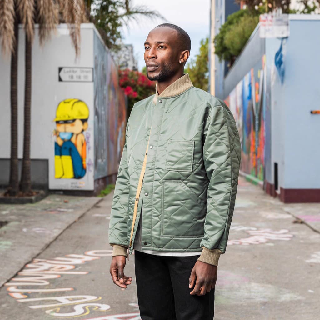 African Men's Cotton Clothing, African Men's Winter Military Green Baseball Collar Quilted Cotton Jacket