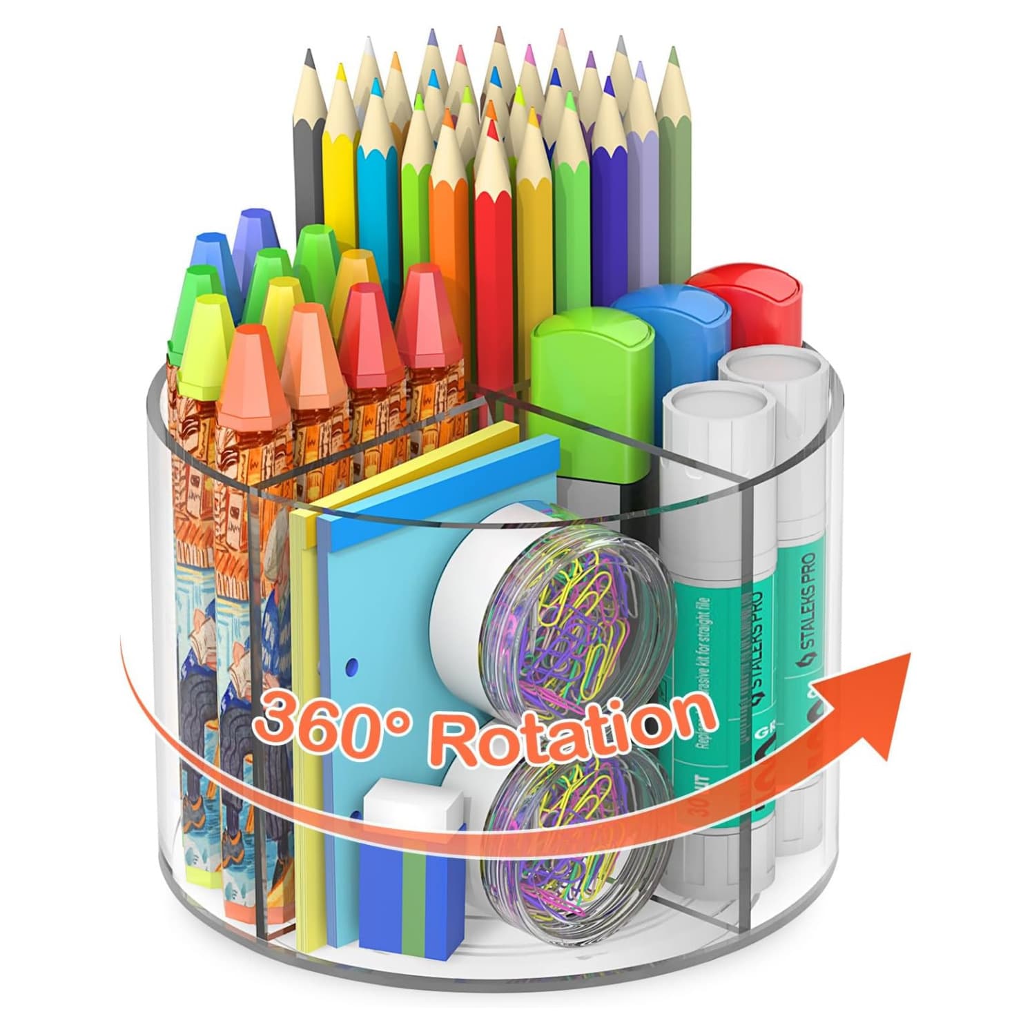 Cross-Border Marker Pen Storage Box, Round Four-Compartment Rotating Pen Holder, Desktop Organizer, Acrylic Colored Pen and Makeup Storage Box