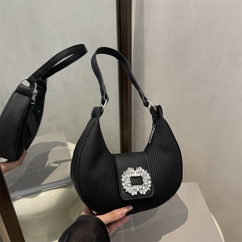 New Trendy Simple Fashion Handbag Underarm Bag 2025 Autumn Winter Rhinestone Women's Solid Color Large Capacity Casual Popular
