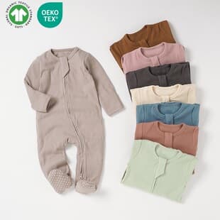 Baby Romper with Ribbed Knit Fabric, Organic Cotton Footed Onesie for Infants