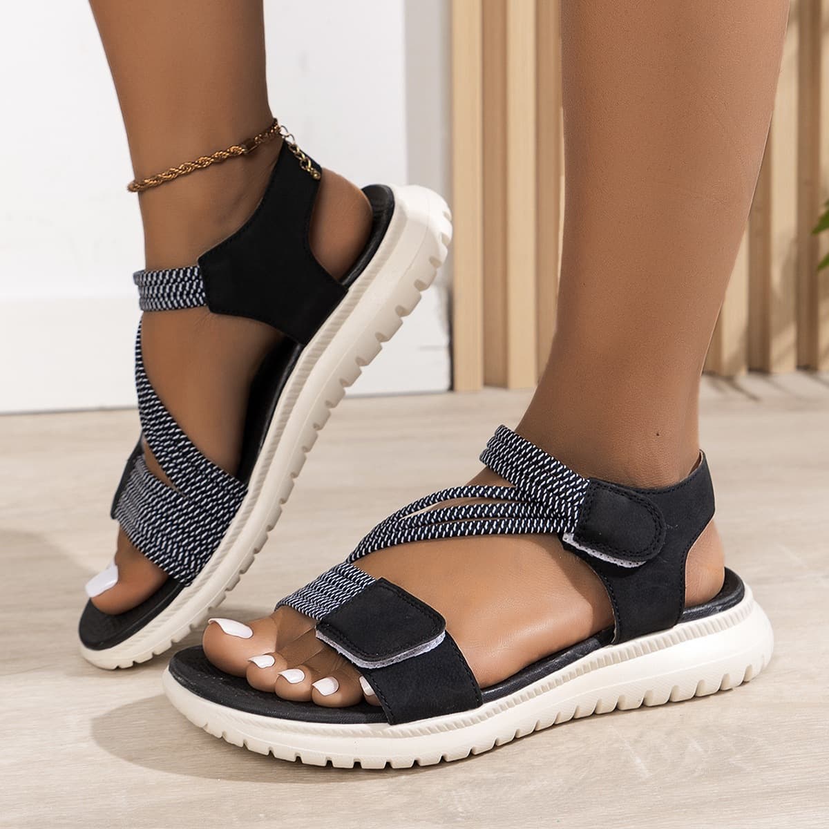 Large Size Women's Shoes Amazon 2025 Summer New Lightweight Sporty Comfortable Open Toe Velcro Sandals