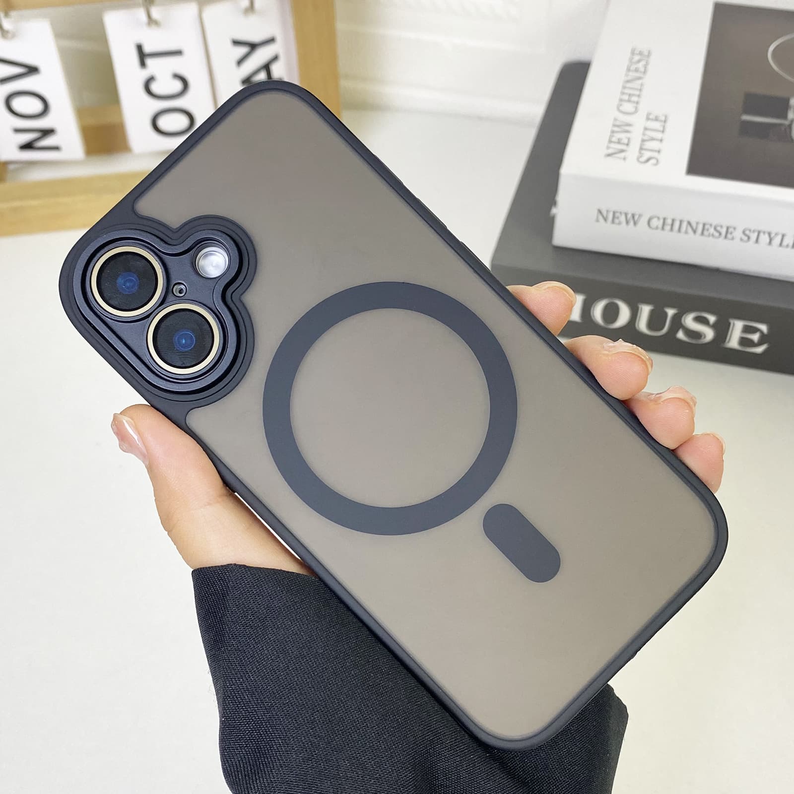 Jindun Magnetic Compatible with iPhone 17 Pro Max Frosted Phone Case for Apple 16 Skin-Feel Full Coverage Lens Film PC Case