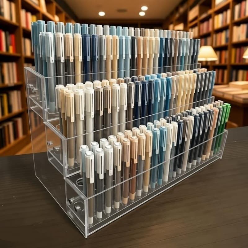 Cross-border Stock Supply Pen Holder Transparent Storage Display Rack Stationery Store Desktop Large Capacity Soft Grip Organizer Shelf