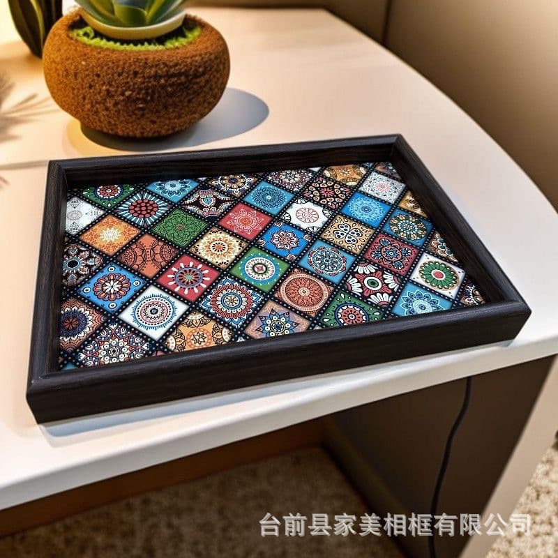 Bohemian Style Tray Exotic Living Room Desktop Storage Jewelry Storage Entryway Household Wooden Leather Tray
