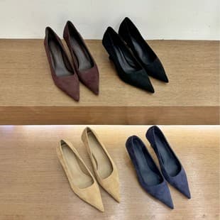 French Pointed Toe Kitten Heel Black High Heels for Women, 2025 New Spring Autumn Thin Heel Velvet Shallow Commuter Flats