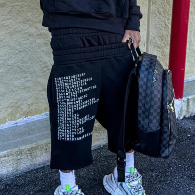 Cross-border European and American digital printed casual shorts with double waist splicing design hip-hop trendy loose straight-leg five-quarter pants