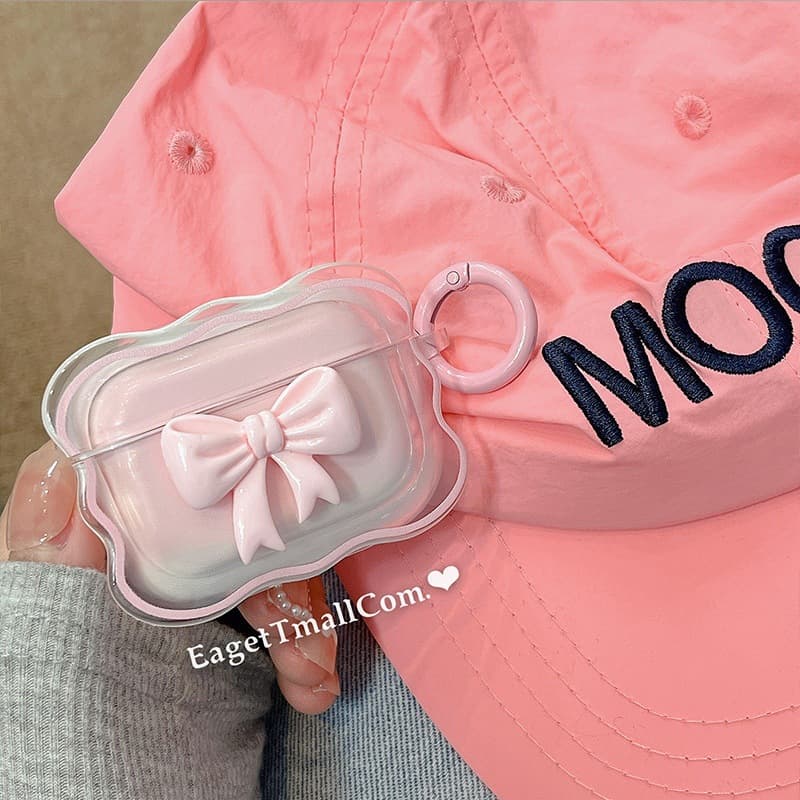 Pink 3D Bow Case Compatible with AirPods, AirPods Pro, Apple AirPods Pro 2