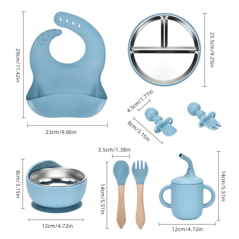 Best-selling Kids Feeding Set Stainless Steel Divided Weaning Plate with Food-Grade Silicone Suction Base, Bowl and Spoon