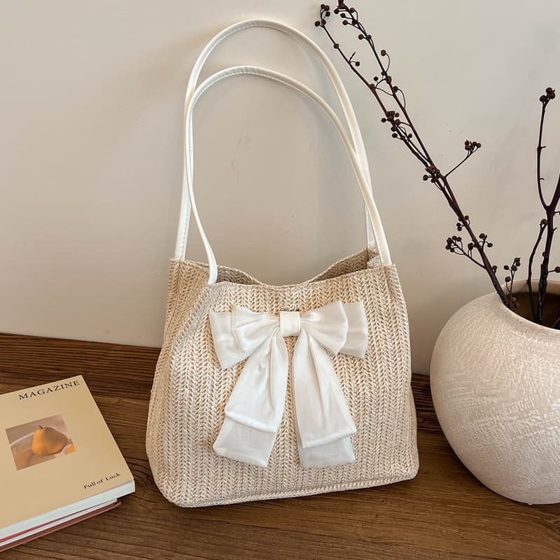 Niche Design Straw Woven Bag for Women, Large Capacity, Unique, Elegant, Stylish, Casual, Bow, Shoulder Bag, Tote, Large Bag