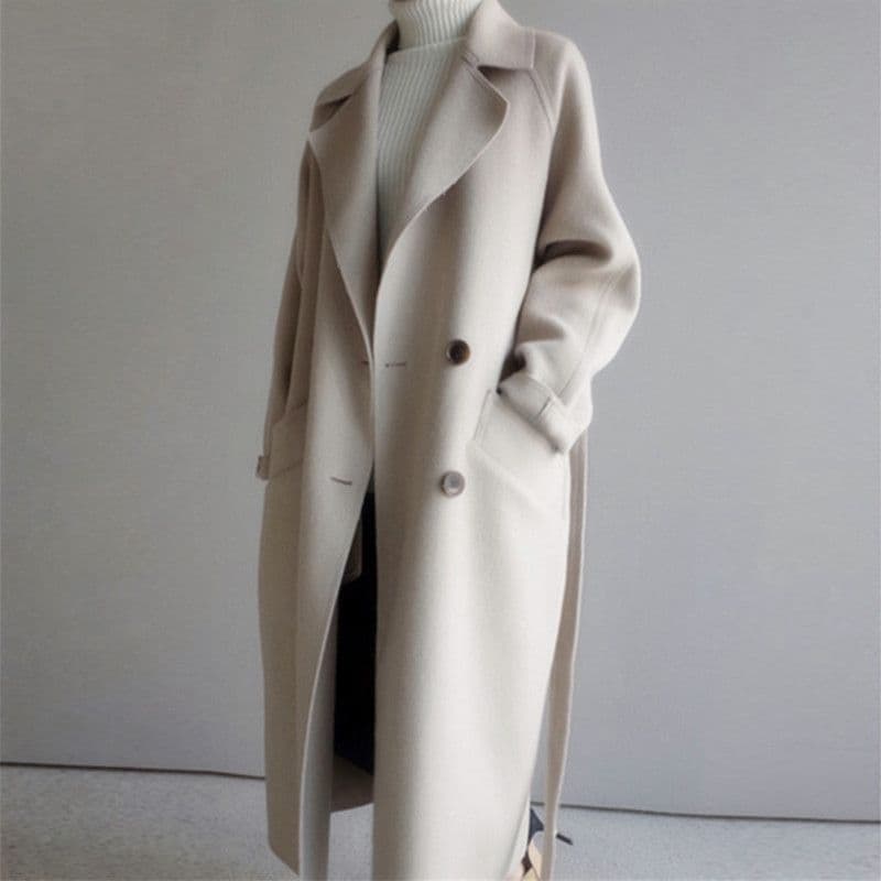 Tweed Coat for Women 2025 Autumn/Winter New Korean Style Long Fashion Loose Knee-Length Waist-Tied Belted Wool Coat for Women