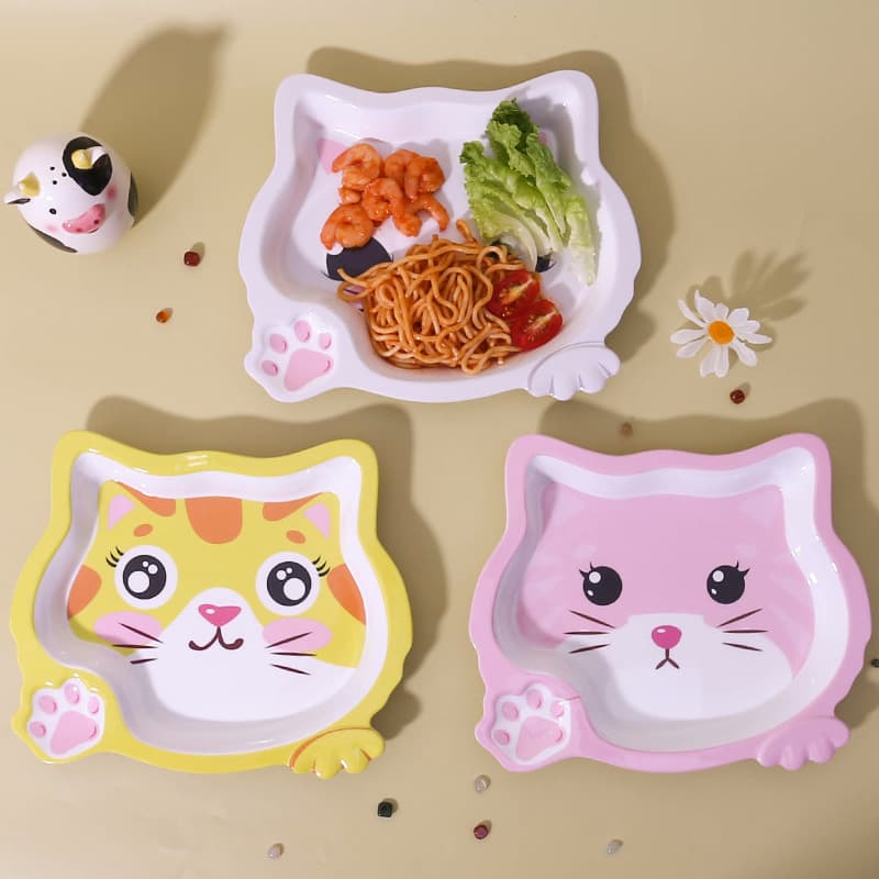 Melamine Kids Tableware Cute Cat Rice Bowl Cat Paw Bowl Kindergarten Fruit Plate Children's Dining Plate Cartoon Plate