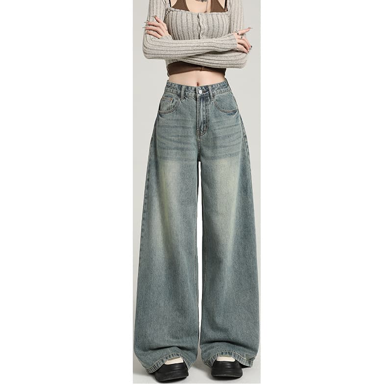 Retro A-Cut Wide-Leg Jeans for Women 2025 Summer New Style Pear-Shaped Figure Slimming Loose Flowy Casual Floor-Length Pants