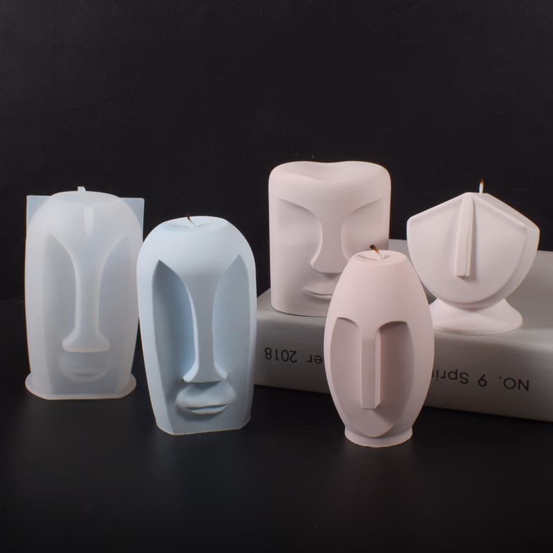 Abstract 3D Human Face Candle Mold - Giant Stone Statue Face Abstract Art Human Face Candle Plaster Silicone Mold
