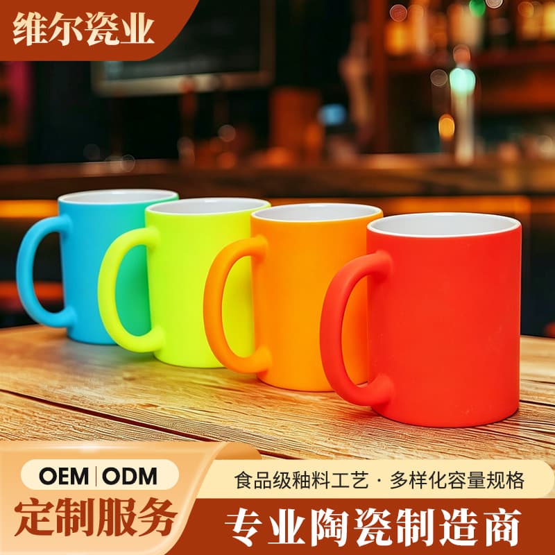 Colorful Bright Ceramic Mug LOGO Heat Transfer High Appearance Handle Ceramic Fluorescent Cup Colorful Fluorescent Mug