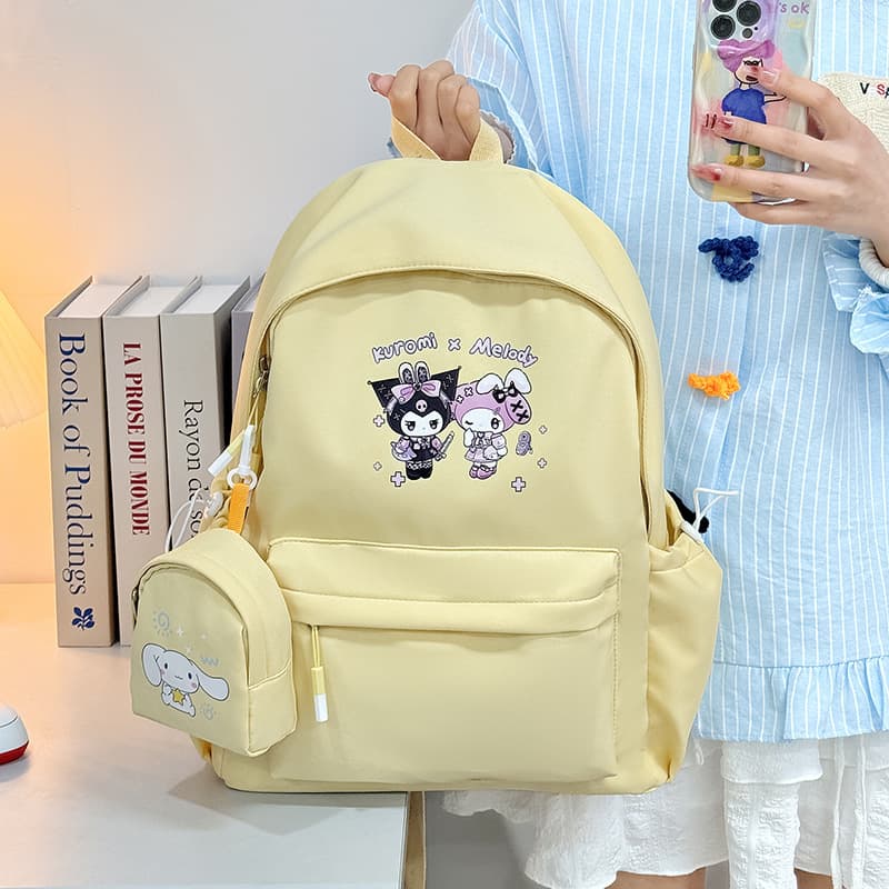 Cute Girl School Bag Large Capacity Cartoon Print Backpack Reduce Burden Dual Shoulder Straps Street Style Nylon Material